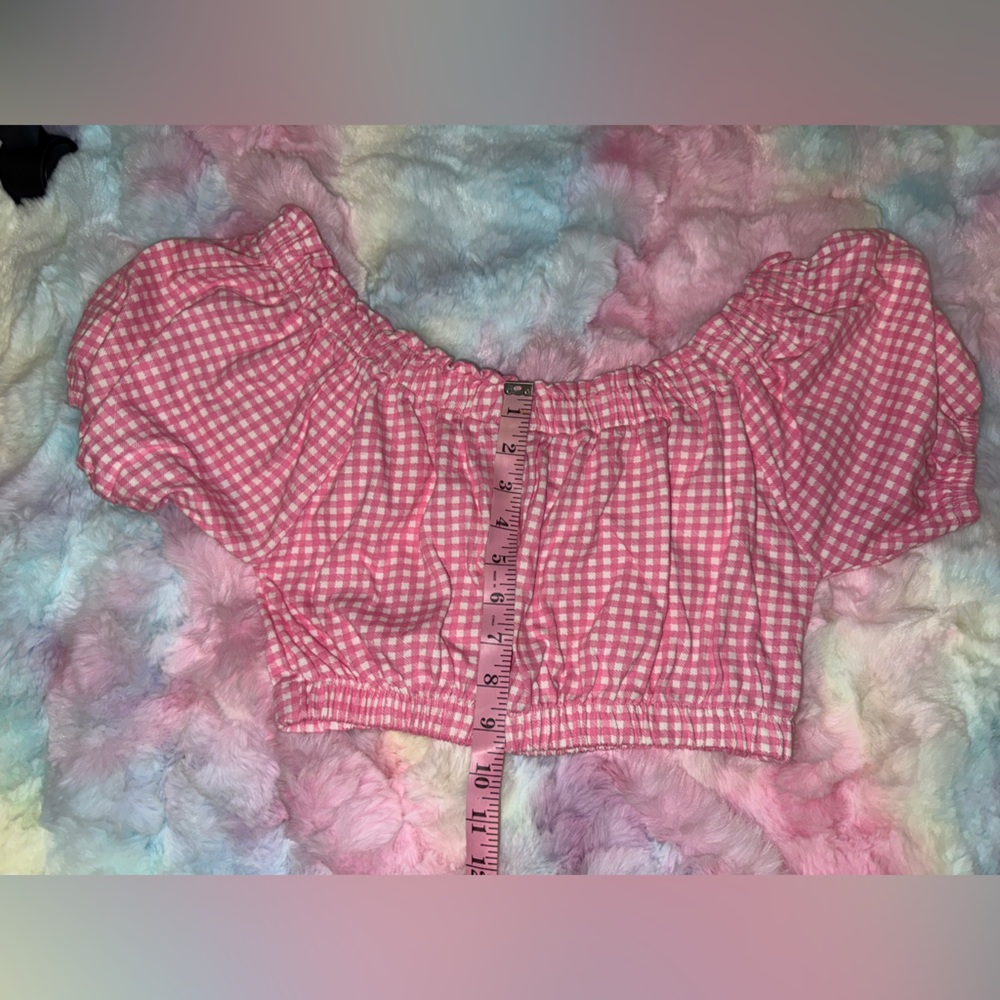 ❤️🔥EUC 100% Cotton Chic Pink Checkered Cropped Blouse - Picture 9 of 12
